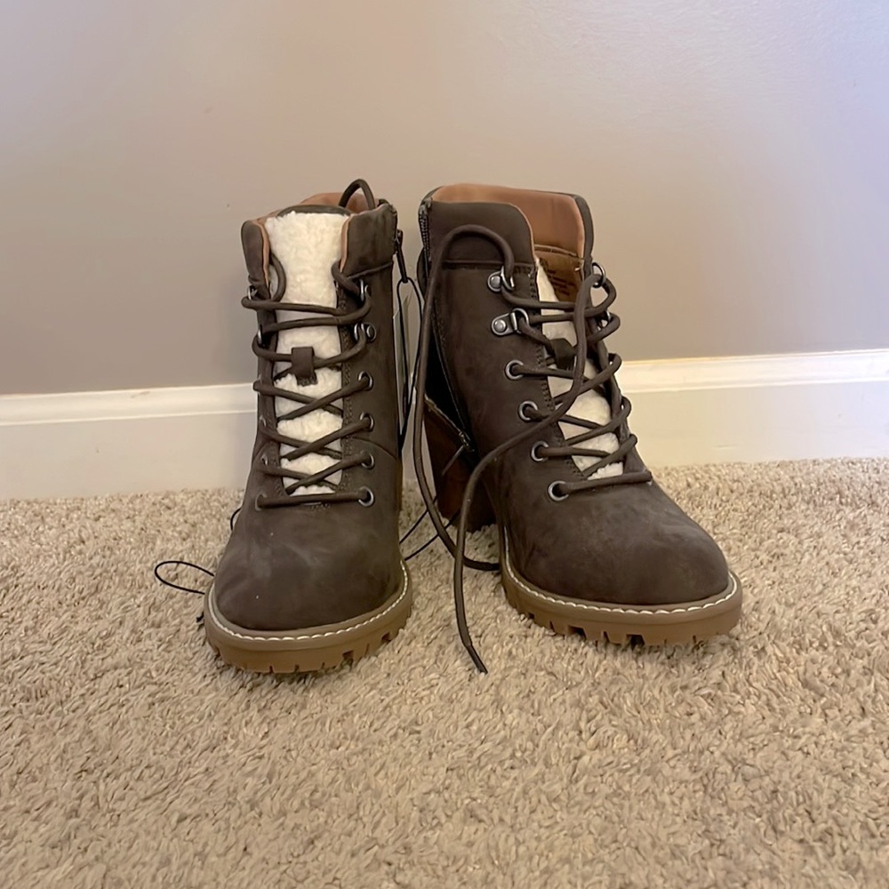 Brown lace up ankle boots